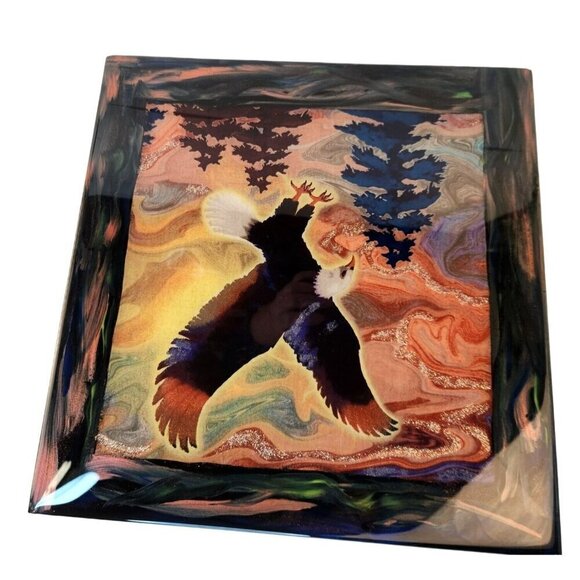 Eagle Wall Art or Large trivet tile With Abstract Background Handmade Resin top - Picture 5 of 13